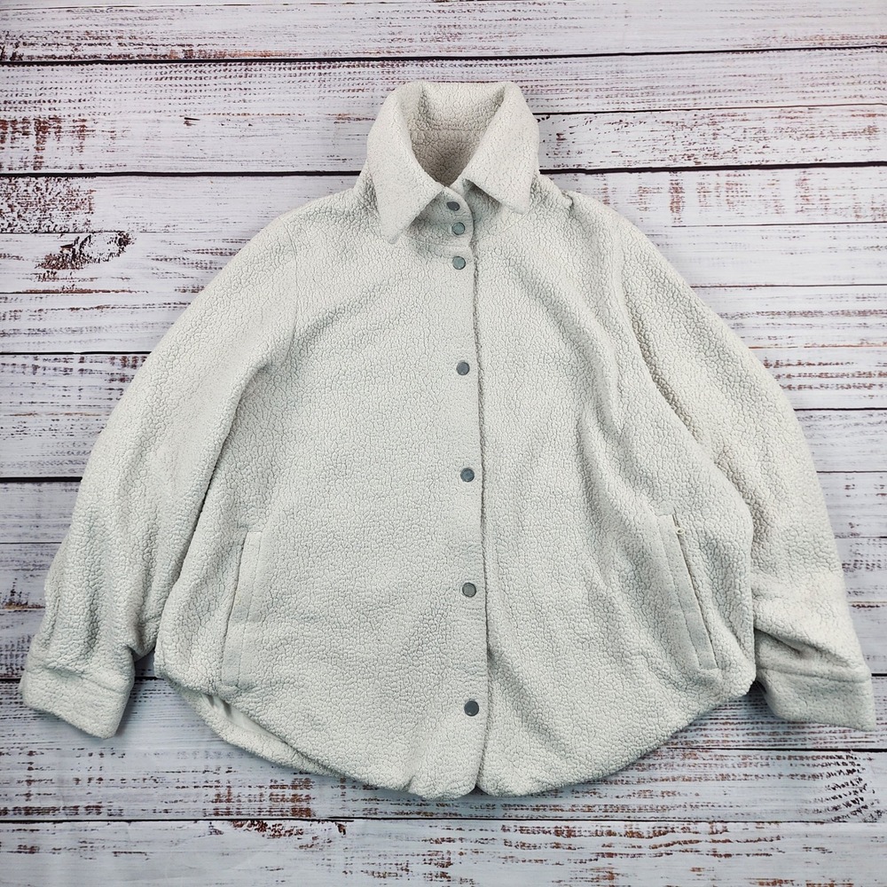 Alo Yoga Sherpa Snow Angel Jacket‎ Ivory Cream Oversized Fleece Snap Front LRG